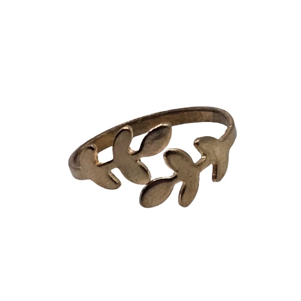 Handmade Gold-Toned Leaf Ring (Size 9.25, Adjustable)